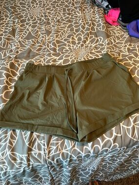 Women's Olive Drawstring Athletic Shorts